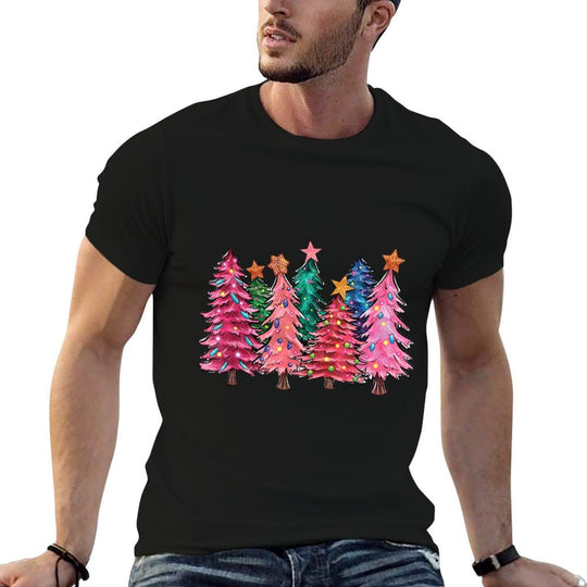 Cute Christmas With Pink Trees Xmas Costume Womens Girls  Trendy Pattern T-Shirt
