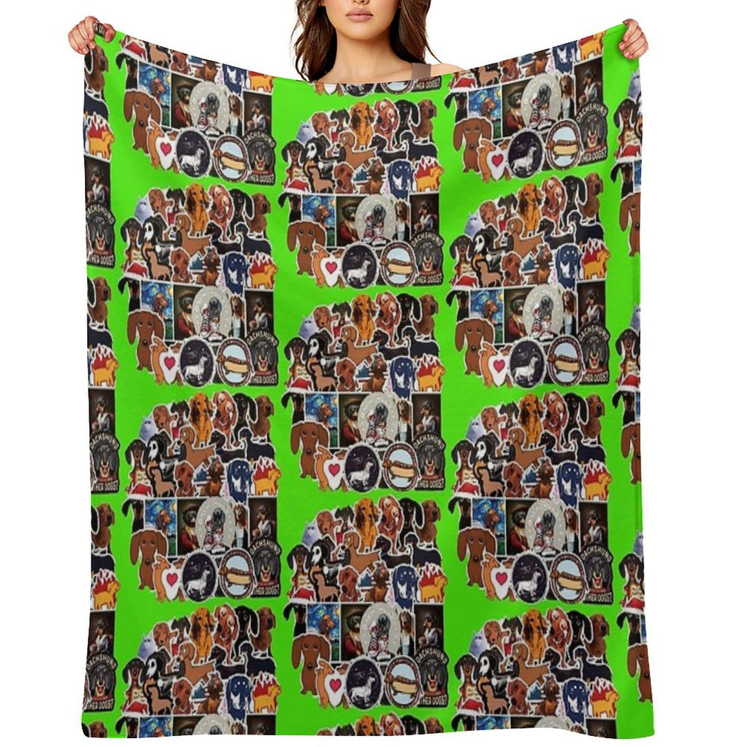 I Love Dachshunds, Collage. Shrink-resistant Throw Blanket
