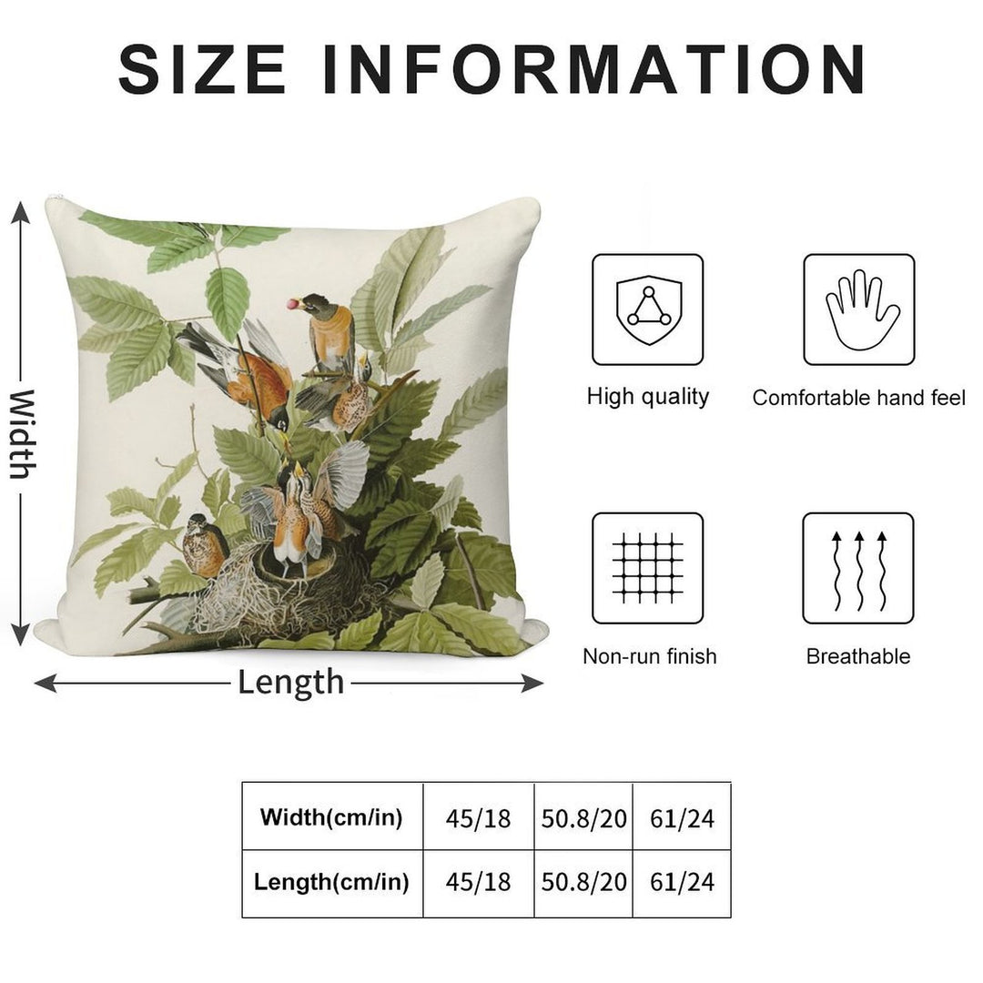 American Robin - John James Audubon Birds of America Soft Short Plush Fabric Throw Pillow