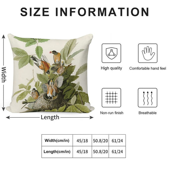 American Robin - John James Audubon Birds of America Soft Short Plush Fabric Throw Pillow