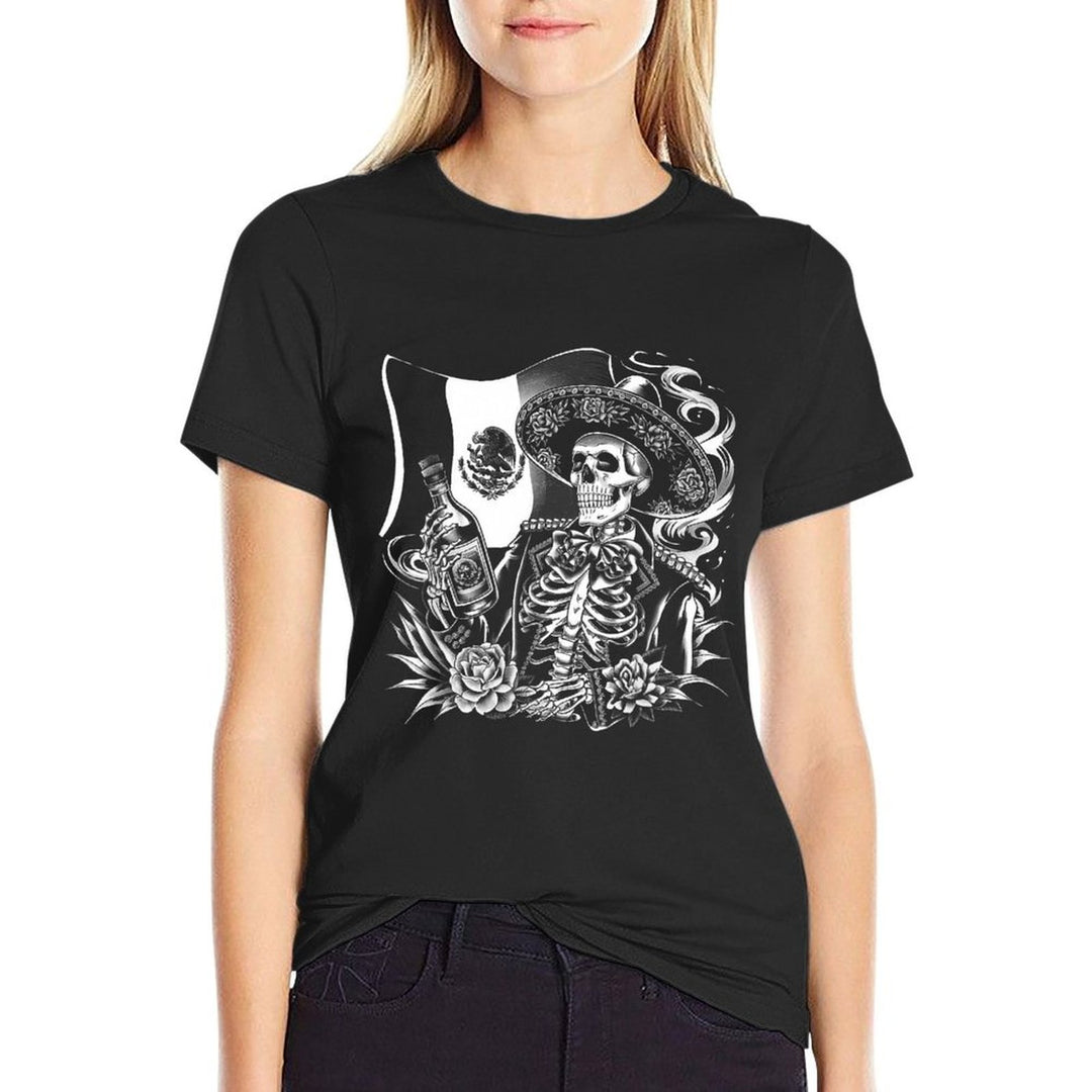 Mexico Vintage Skeleton Tequila Dia De Los Muertos Mexican  Slim-fit Cut T-Shirt