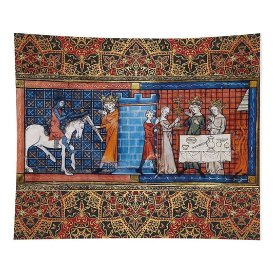Perceval in Grail Castle  Arthurian Legends Medieval Miniature Tapestry