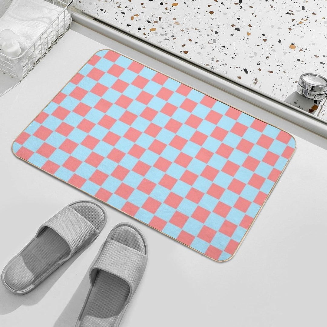 Bubblegum Pink And Blue Checkerboard Chess Square Pattern  Versatile Bath Mat