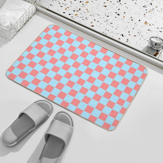 Bubblegum Pink And Blue Checkerboard Chess Square Pattern  Versatile Bath Mat