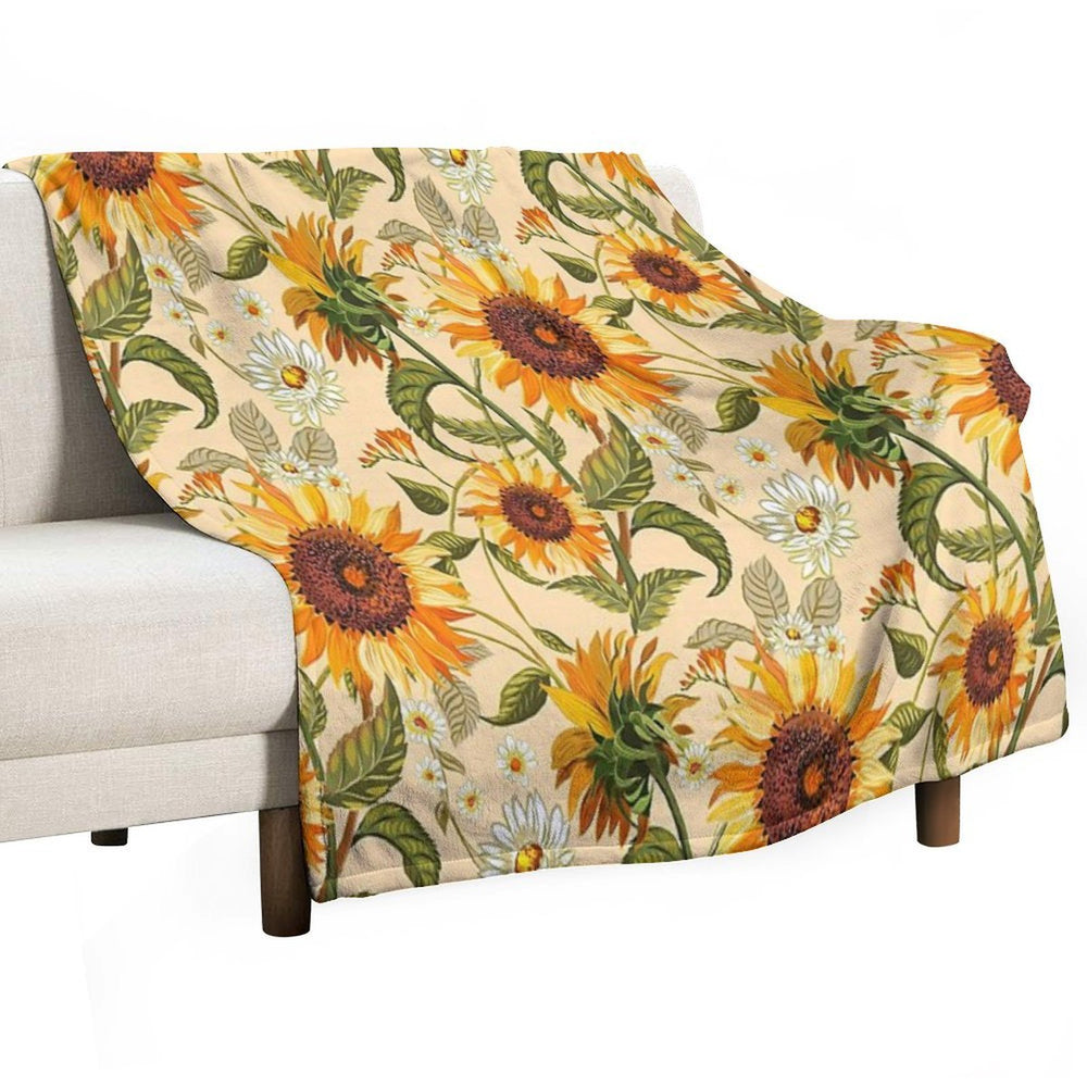 Sunflowers 70s Vintage Golden Retro Pattern, Yellow And Orange Flowers Lightweight Throw Blanket