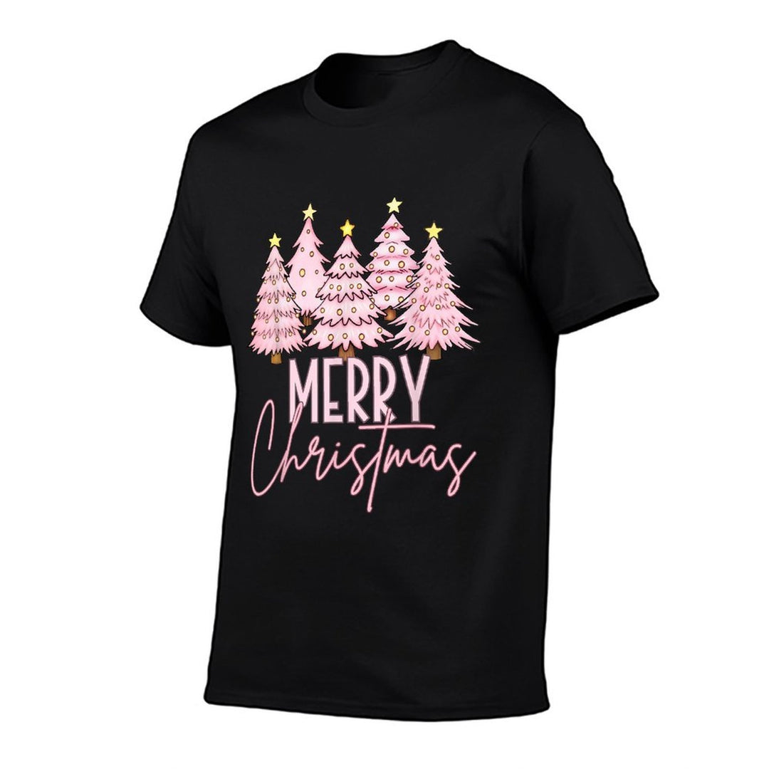 Pink Christmas Tree Merry And Bright Christmas Tree  Cotton T-Shirt