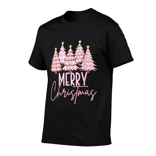 Pink Christmas Tree Merry And Bright Christmas Tree  Cotton T-Shirt