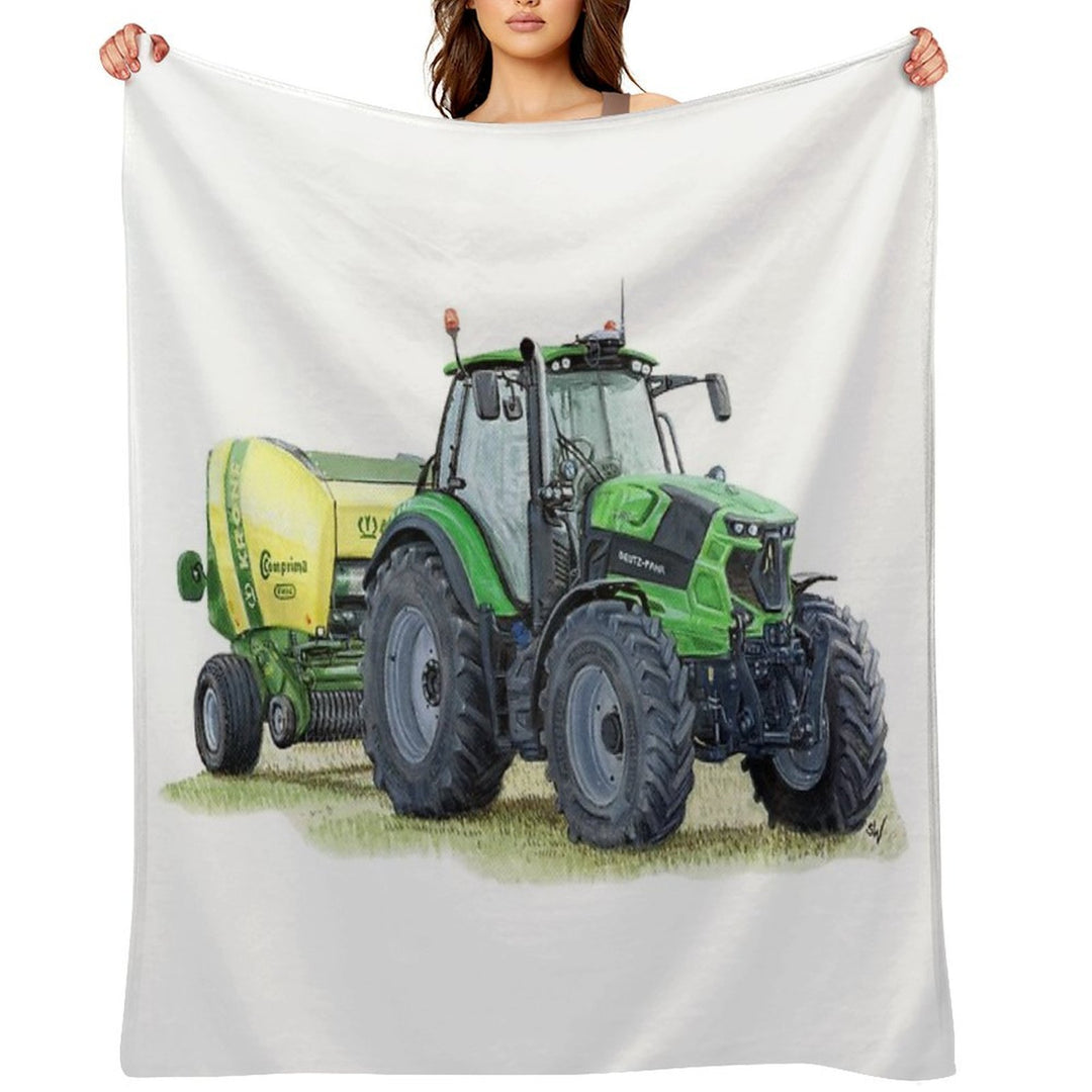 Green Tractor Painting Velvety-soft Throw Blanket