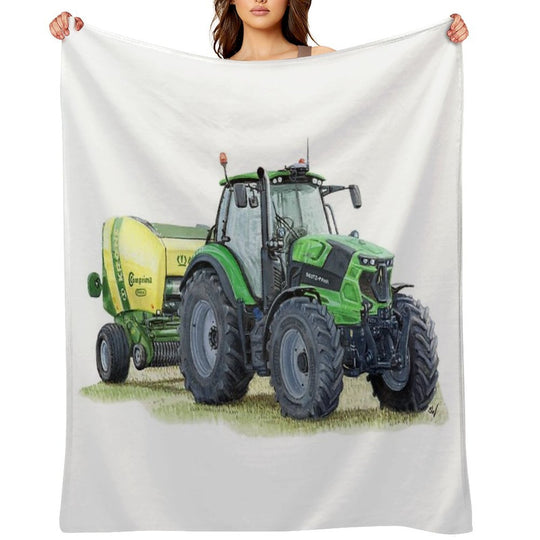 Green Tractor Painting Velvety-soft Throw Blanket