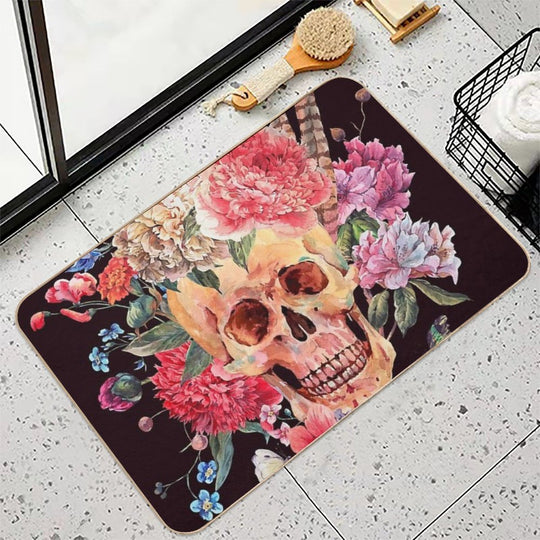 Watercolor Sugar Skull And Flower  Toxin-Free Bath Mat