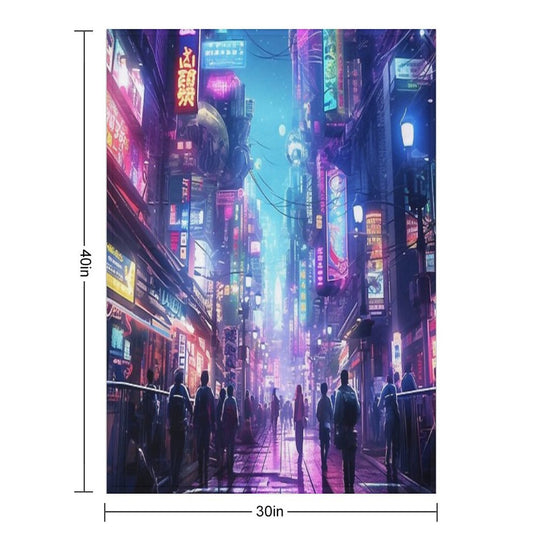 Cyberpunk Tokyo Dreamscape Easy Care Throw Blanket