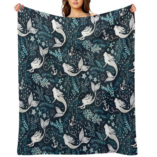 Mermaid Ocean Dark Premium Throw Blanket