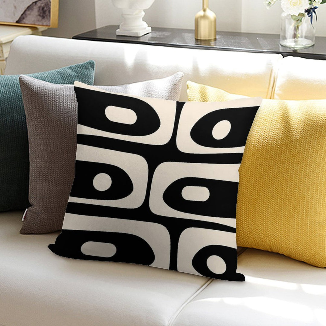 Mid Century Modern Piquet Abstract Pattern Black And Almond Cream Soft Decorative Cover Throw Pillow