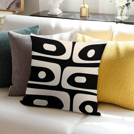 Mid Century Modern Piquet Abstract Pattern Black And Almond Cream Soft Decorative Cover Throw Pillow