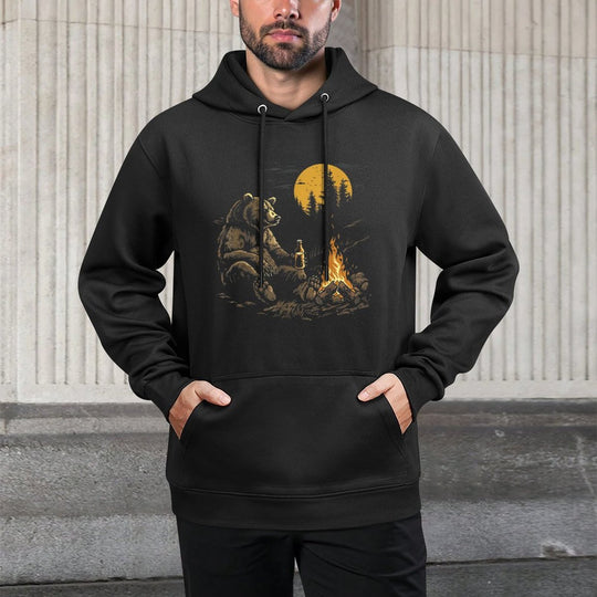 Camping Bear Drinking Beer Hiking Nature Funny Grizzly Bear Shape Retention Hoodie