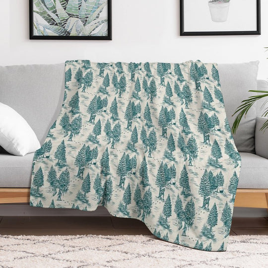 Bigfoot  Sasquatch Toile De Jouy in Teal Compact Throw Blanket