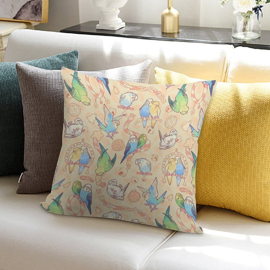 Budgie Bunch Orange Cupcake Flavored Soft Short Plush Fabric Throw Pillow