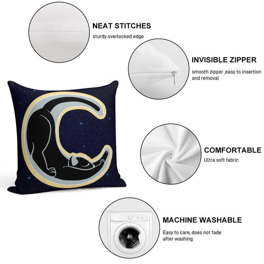 Celestial Stretching Moon Cat Soft Bedroom Essential Throw Pillow