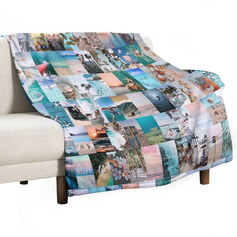 Beach Aesthetic Collage Easy Care Throw Blanket