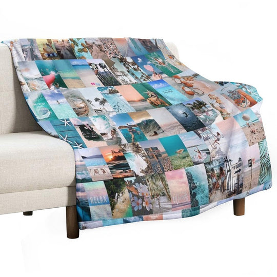 Beach Aesthetic Collage Easy Care Throw Blanket