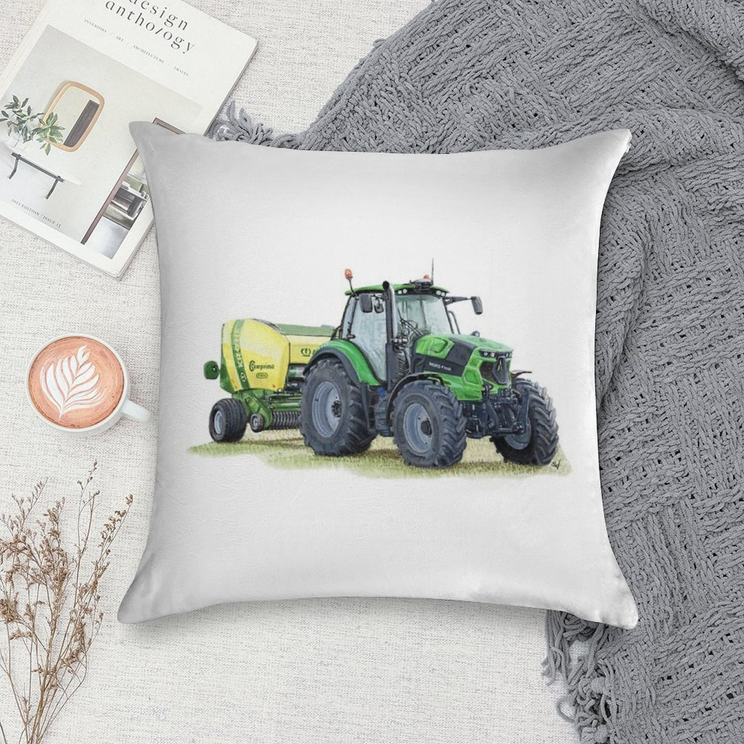 Green Tractor Painting Soft Luxury Feel Throw Pillow