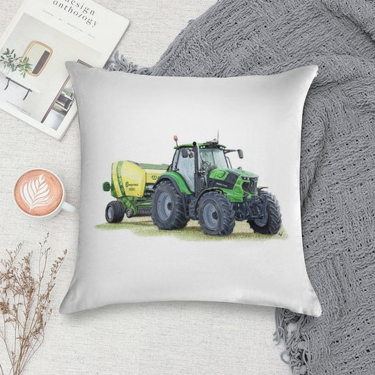Green Tractor Painting Soft Luxury Feel Throw Pillow