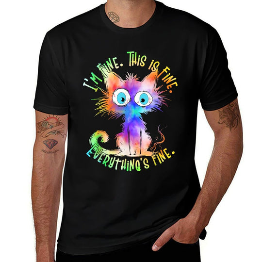 Tie Dye Black Cat Its Fine Im Fine Everything Is Fine Women  Trendy Pattern T-Shirt