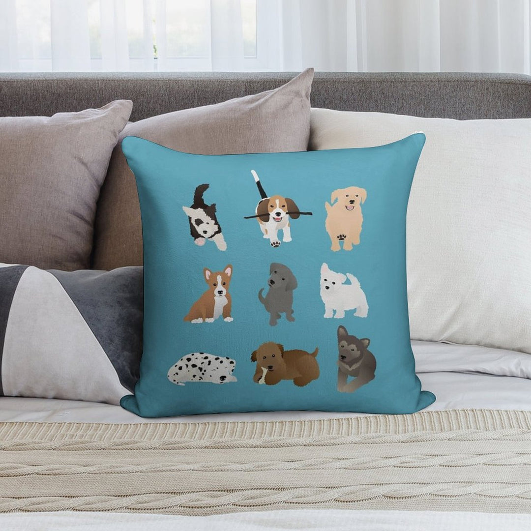 Puppies (blue) Soft Shrink-Resistant Throw Pillow