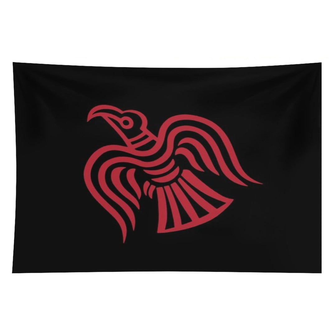 Norse Viking Raven of Odin Red Tapestry