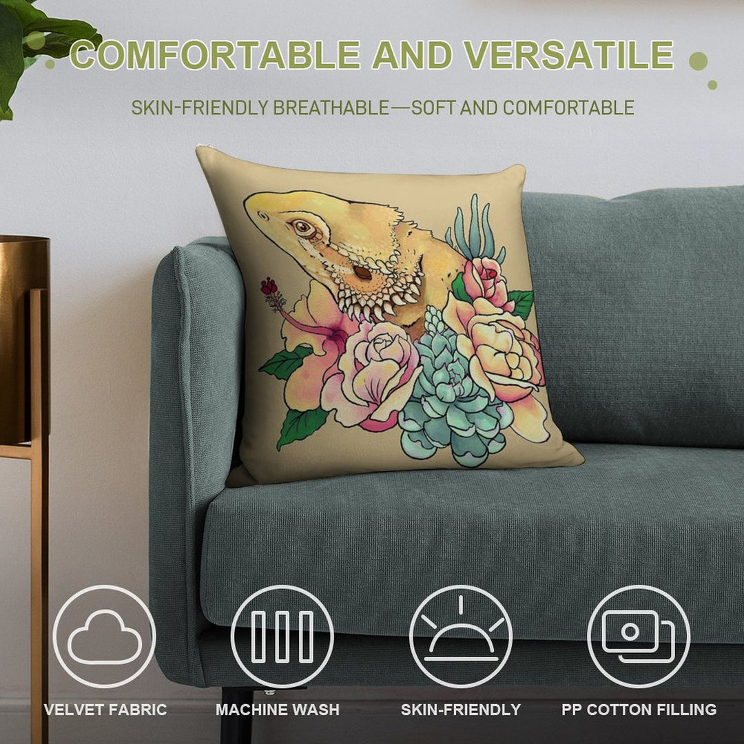 Pastel Bearded Dragon Soft Washable Throw Pillow