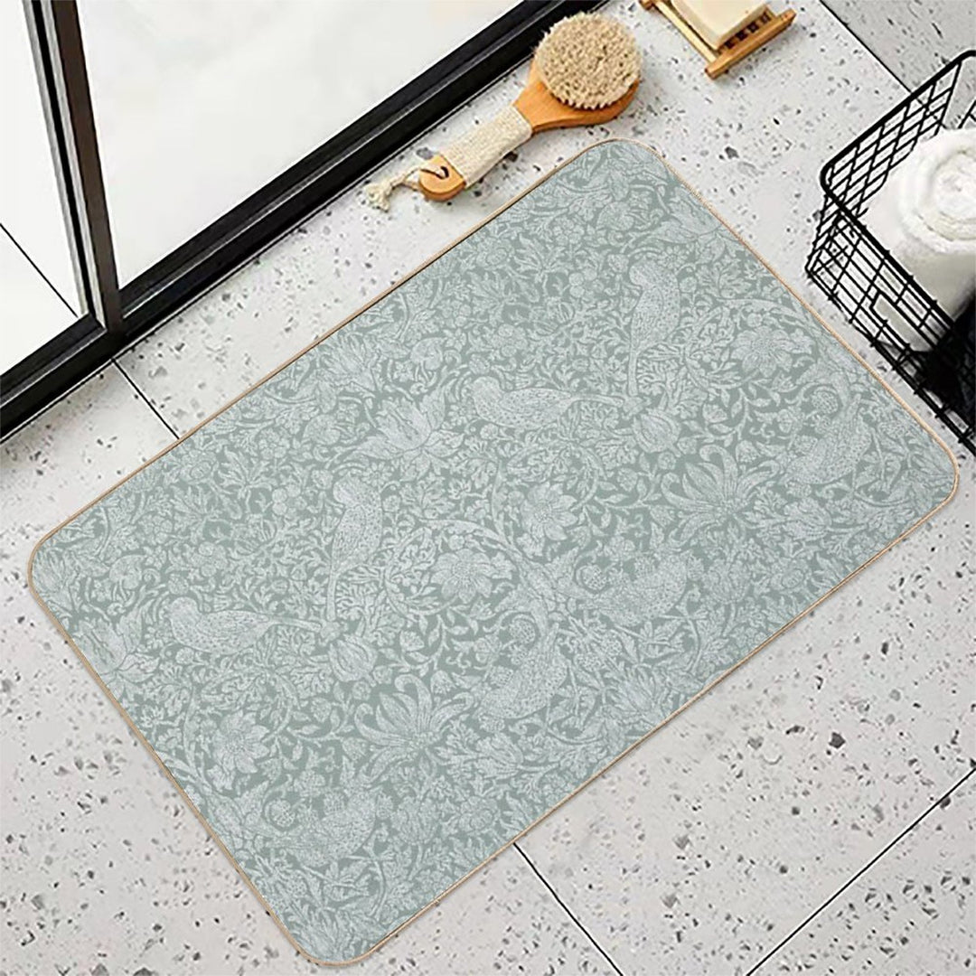 Strawberry Thief Linen on Sage Green  Easy Maintenance Bath Mat