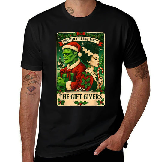 Christmas Frankenstein And Bride The Lovers Tarot Card  Graphic-printed T-Shirt