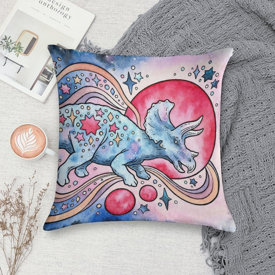 Star Tricera  Cosmic Dinosaur Watercolor Soft Reinforced Edging Throw Pillow
