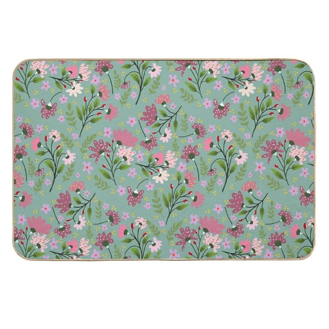 Floral Whimsy on Teal  Absorbent Bath Mat