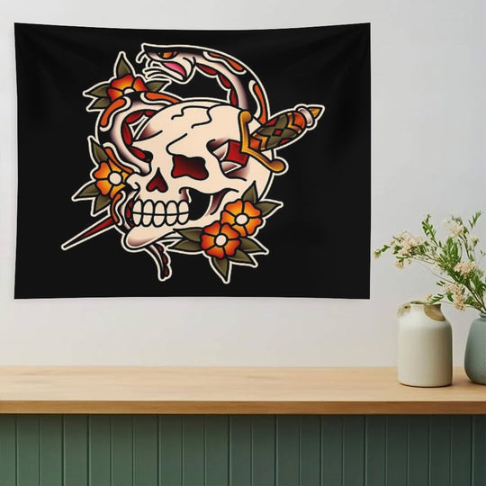 Salty-Dog Death And Rebirth Skull Motif Tapestry