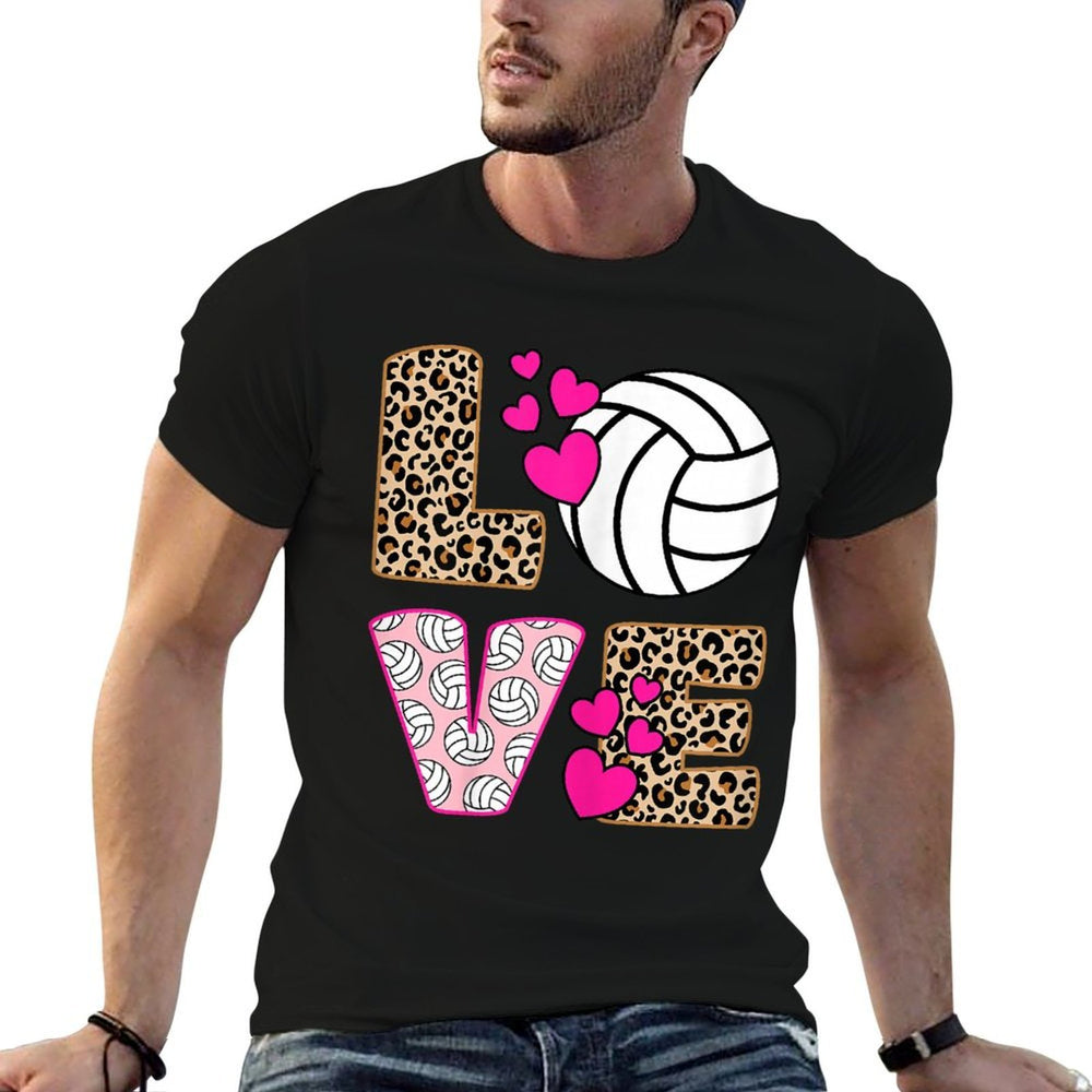 Cute Love Volleyball Leopard Print Women Girls Volleyball  Durable T-Shirt