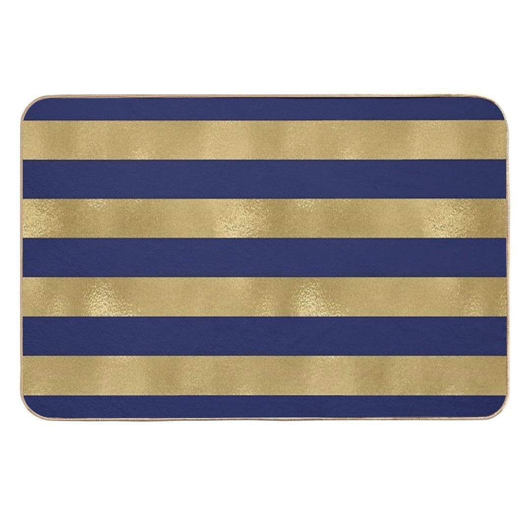 Navy Blue And Gold Metallic Horizontal Stripes  Toxin-Free Bath Mat
