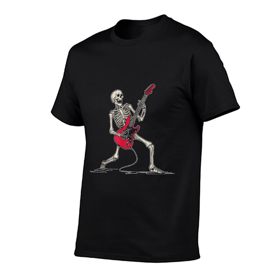 Rocker Skeleton Men Boys Bass Guitar Guitarist Halloween  High-quality Stitching T-Shirt