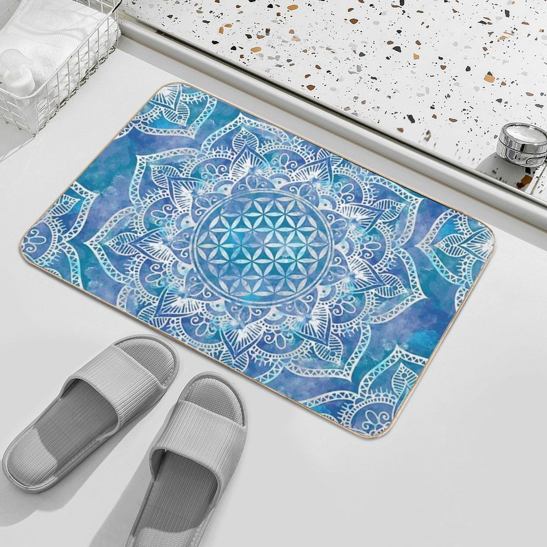 Flower of Life in Lotus - Watercolor Blue  Eco-Friendly Bath Mat