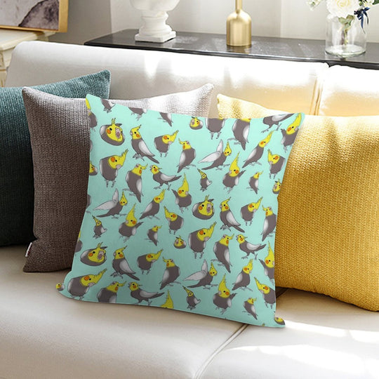 Cockatiel Doodle Pattern Soft Reinforced Edging Throw Pillow