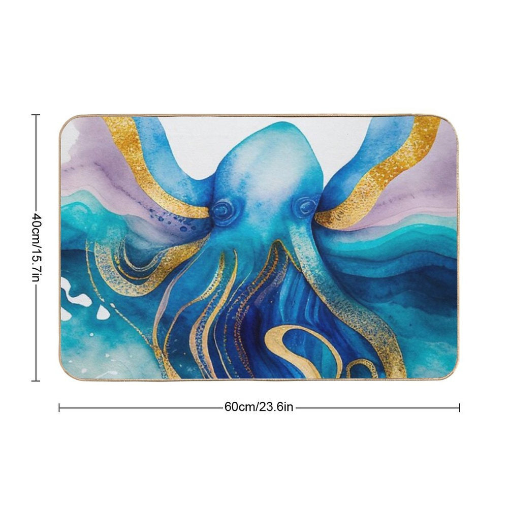 Octopus OceanTales Watercolor Sea Gold Modern Artwork Painting  Easy To Clean Bath Mat