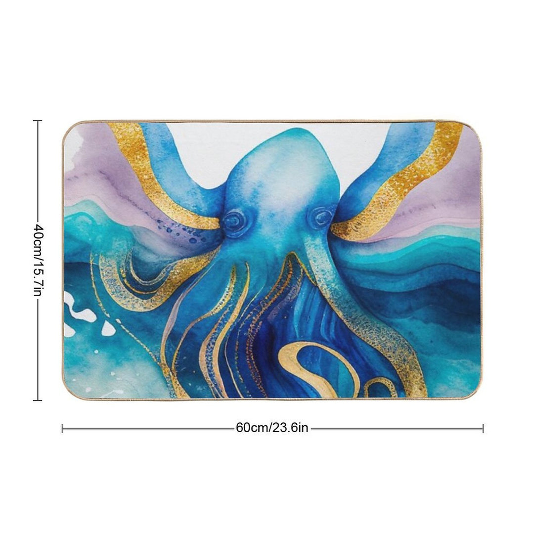 Octopus OceanTales Watercolor Sea Gold Modern Artwork Painting  Easy To Clean Bath Mat