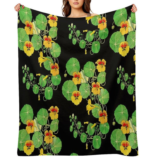 Yellow Nasturtium Flower  Botanical Illustration Lightweight Throw Blanket