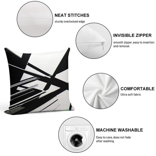 Abstract Geometric Black And White 77 Soft Washable Throw Pillow