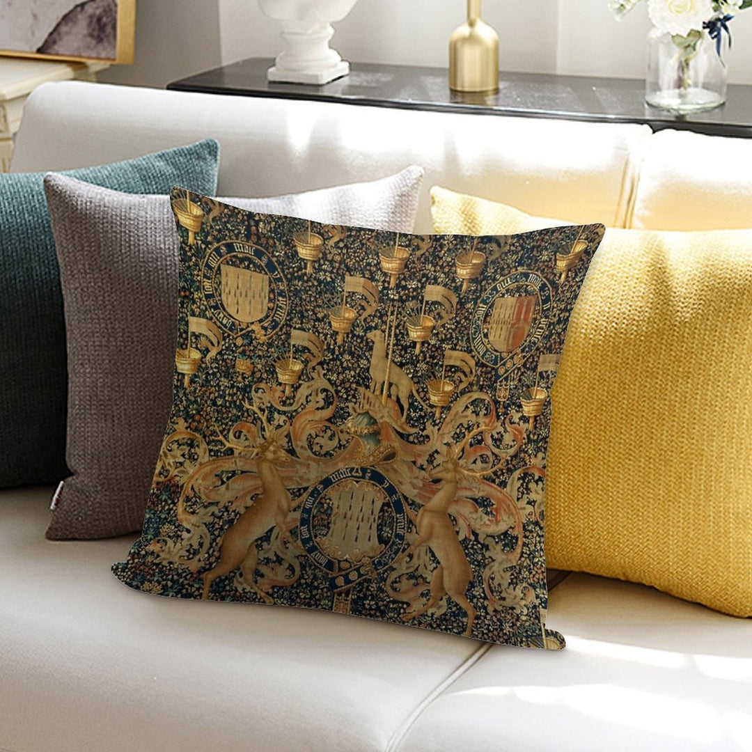 Gold Navy Blue Antique Heraldic Tapestry with Harts,Armorial Bearings Badges of John Soft Home Decor Throw Pillow