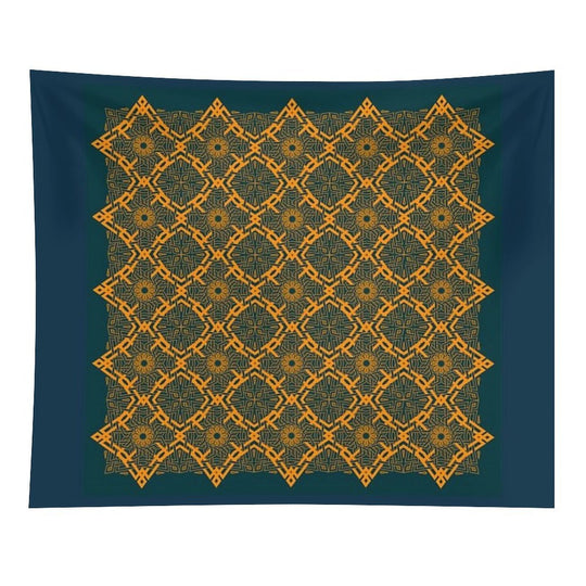 Harmonious Intertwined Lines Orange on Midnight Tapestry