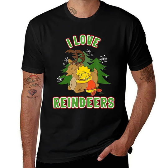 The Simpsons Christmas Lisa I Love Reindeers  Summer-ready Fabric T-Shirt