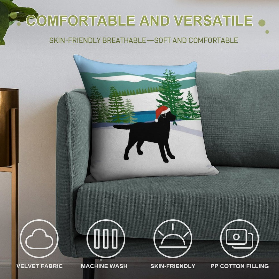 Black Labrador Christmas Winter View Soft Luxury Feel Throw Pillow