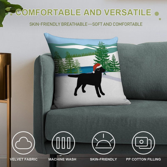 Black Labrador Christmas Winter View Soft Luxury Feel Throw Pillow