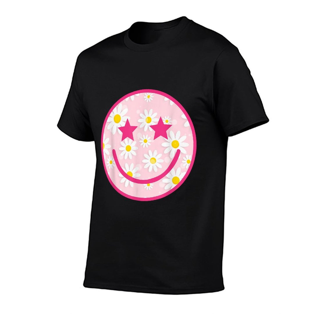 Funny Pink Happy Face Daisy Flower Smile Face Trendy  Stretchy T-Shirt